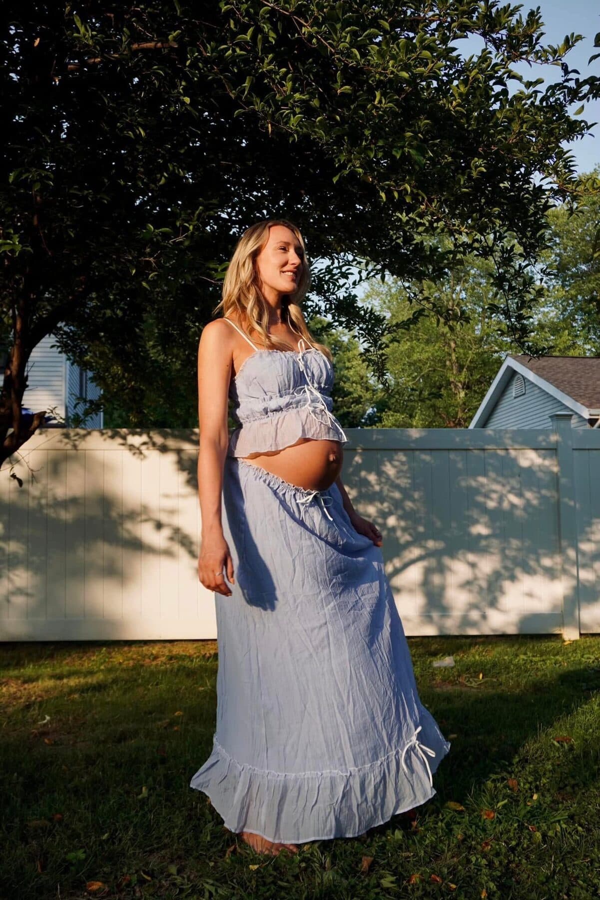 Golden-hour portrait in a two-piece dress
