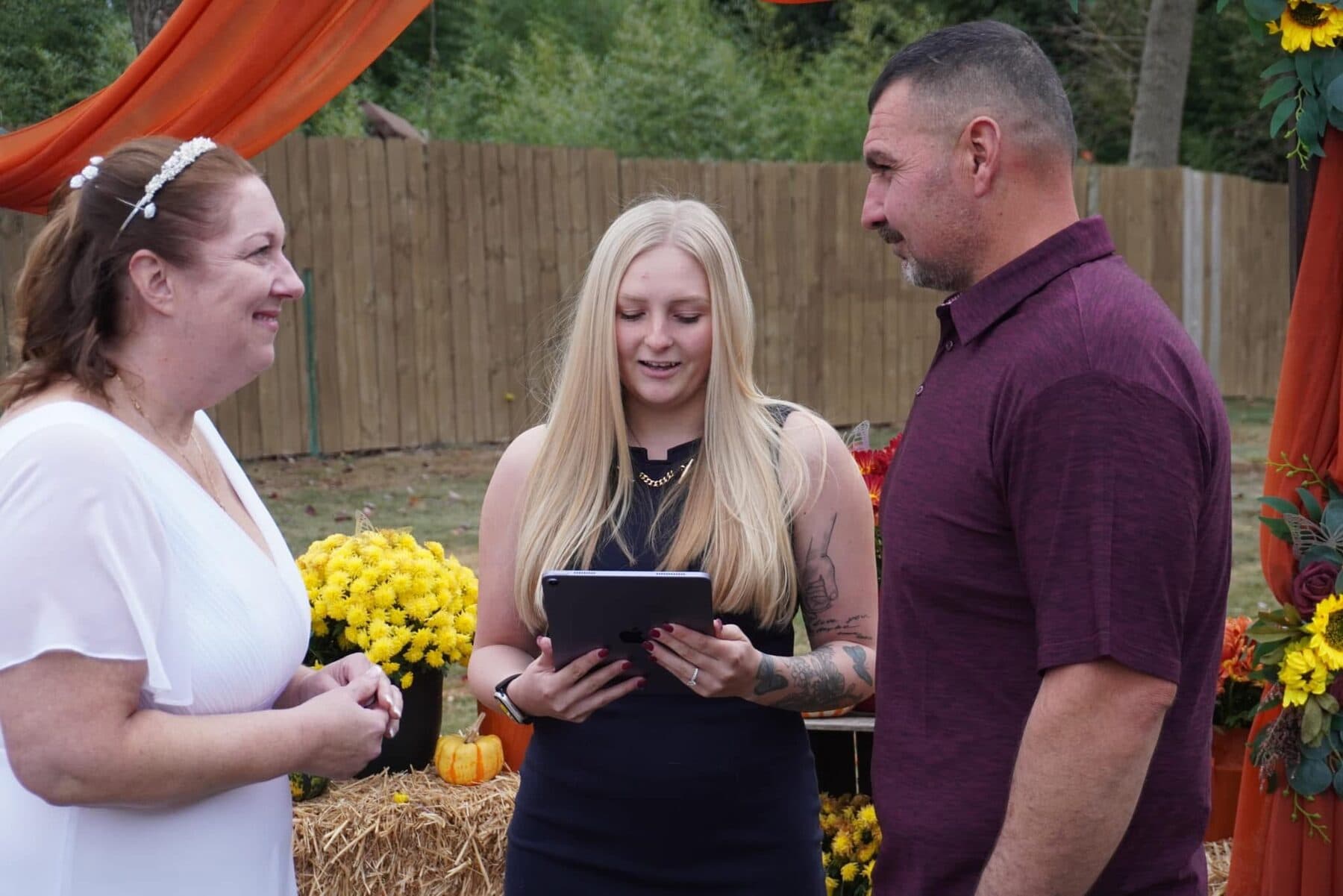 Vows at the backyard ceremony